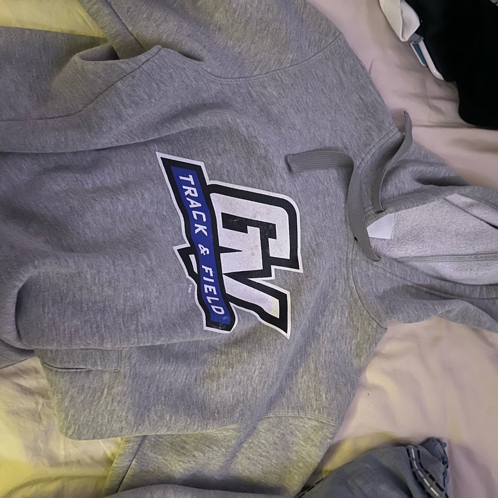 Grey and blue track and field hoodie